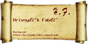 Hrivnyák Fabó névjegykártya